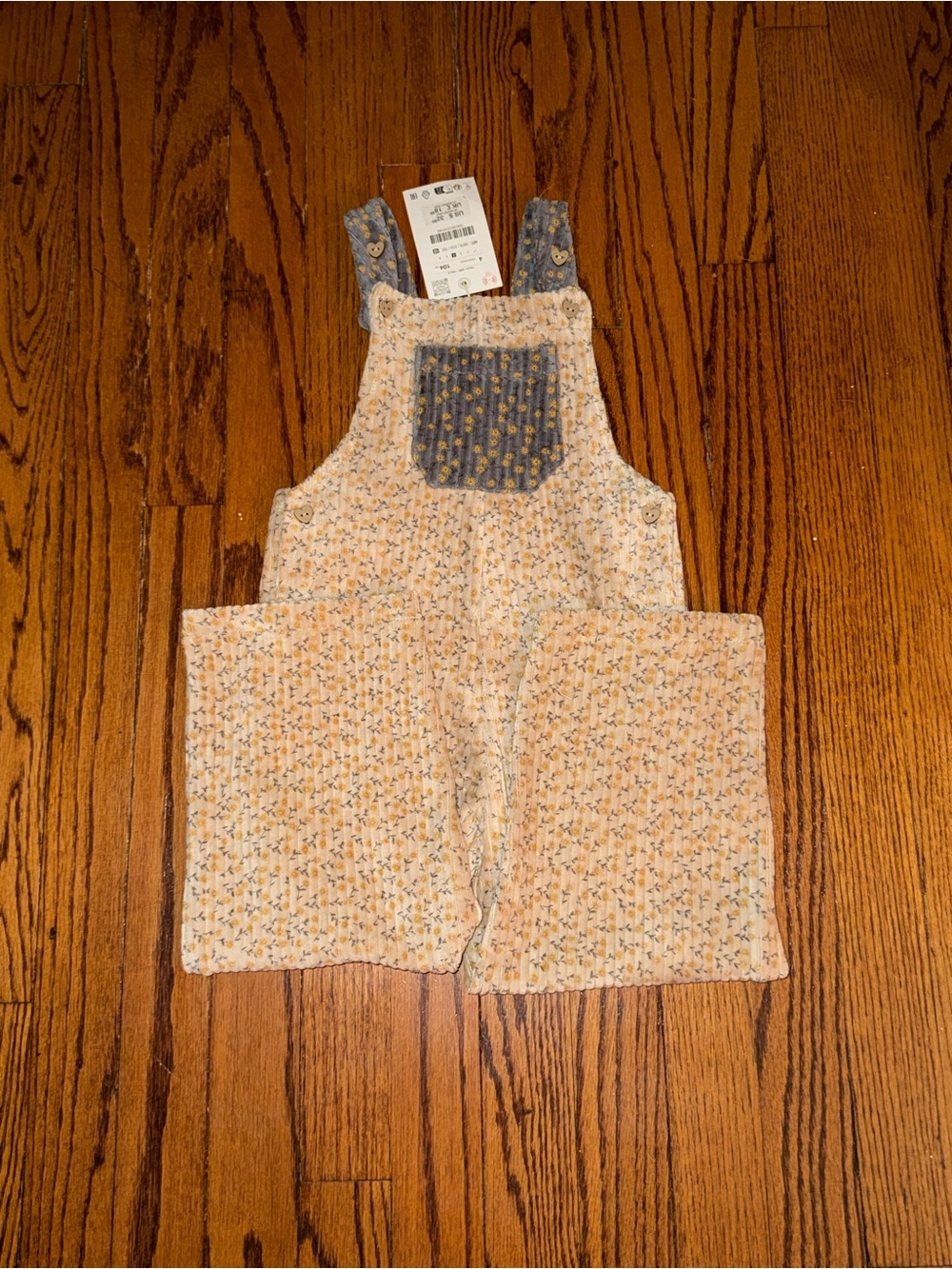 Zara Floral Corduroy Overalls soft 4T NWT